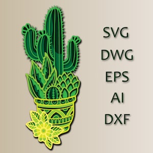 Cactus multicapa SVG/archivo de corte/CNC/archivos digitales/corte láser/Mandala 3D multicapa/Decoración del hogar/panel de arte/PNG/Glowforge