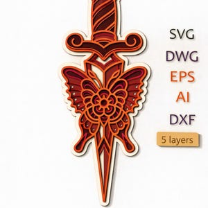 dagger SVG/cut file/CNC/digital files/laser cut/Multilayer 3D Mandala/Home decor/art panel/blade/daggerboard/knife/rose