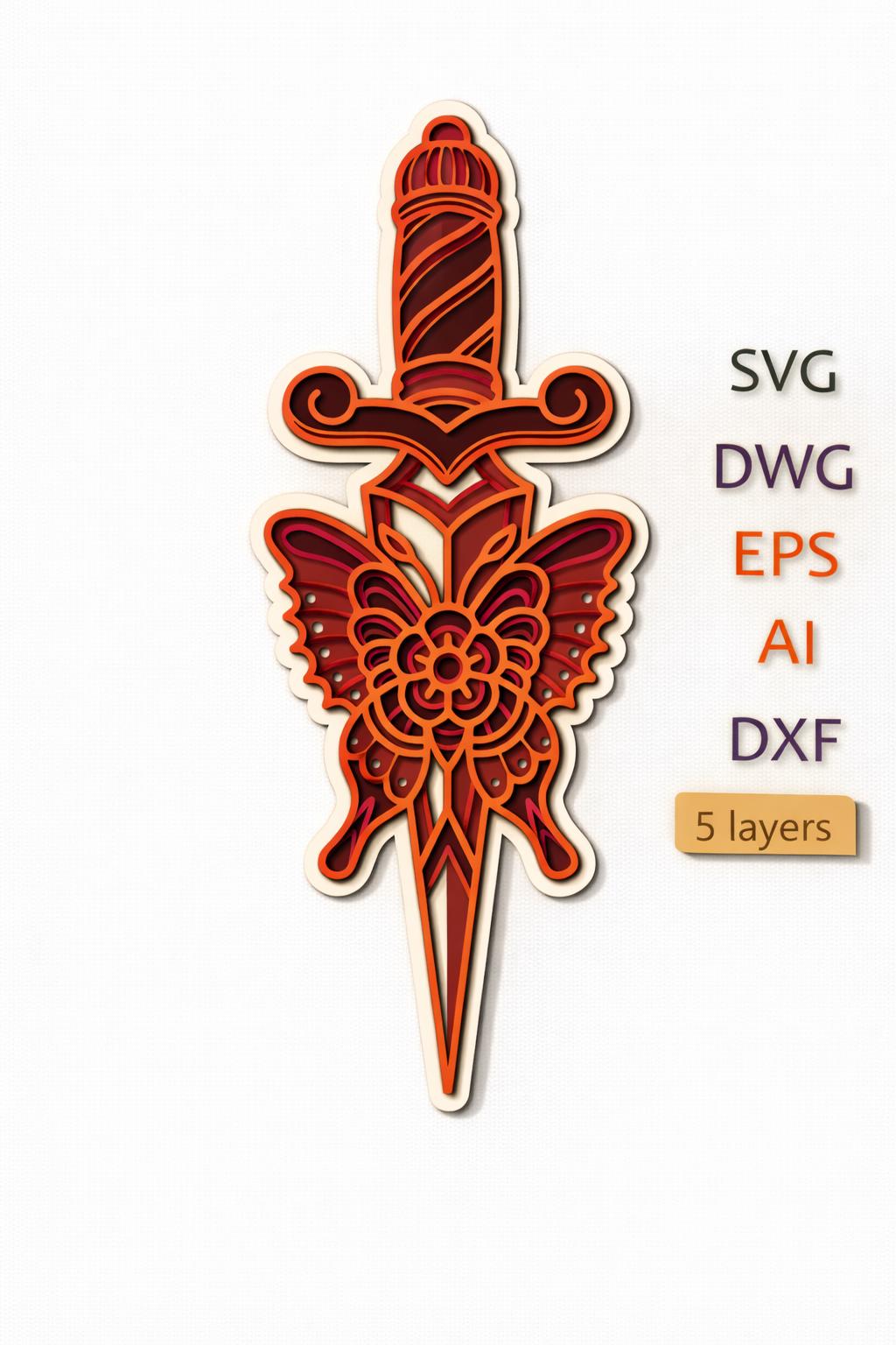 Dagger Svg/cut File/cnc/digital Files/laser Cut/multilayer 3D Mandala ...