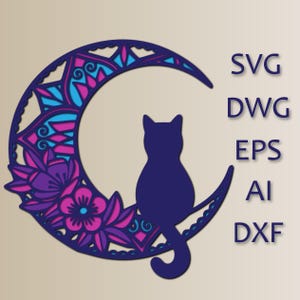 Gatto sulla luna multistrato SVG/file di taglio/CNC/file digitali/taglio laser/Mandala 3D multistrato/luna 3D a strati svg/file SVG/arte a strati/file laser