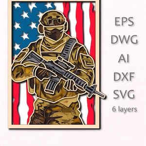 Patriotic Soldier SVG: US Flag 3D Laser Cut File (Digital Download