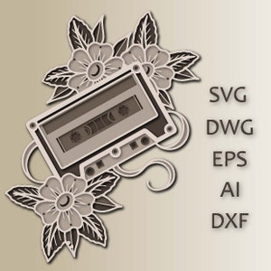 カセット SVG/カット ファイル/CNC/デジタル ファイル/レーザー カット/マルチレイヤー 3D マンダラ/ホーム デコレーション/アート パネル/カセット テープ/カートリッジ