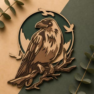 Flerskiktad Raven Mandala SVG, laserskurna filer (digital nedladdning)