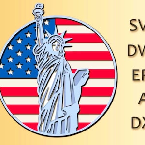 Freiheitsstatue Multilayer Dekor Laserschnitt svg Datei Glowforge 3D Multilayer Holz Flagge Mandala Schnitt Plan Digitaler Download Amerikanische Flagge