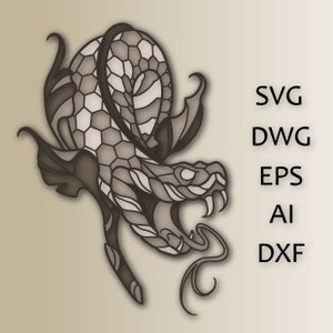 Cobra multicamadas SVG/Arquivo de corte de cobra/CNC/Arquivos digitais/Corte a laser/Mandala 3D multicamadas/Lua 3D em camadas SVG/Arquivo SVG/Corte de papel