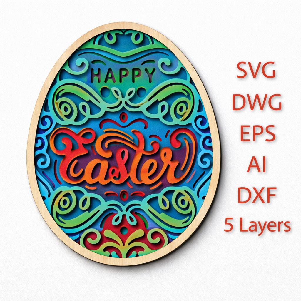 3D Layered Easter Egg SVG Cut File: Mandala Plywood Design (digital ...