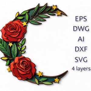 SVG Luna Floral: Archivo de corte de mandala multicapa (descarga digital)