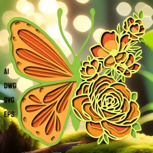 Schmetterling mehrschichtig SVG/Schmetterling schneiden Datei/ 3D Schicht/Sperrholz schneiden/ Papier schneiden/ SVG Datei/ 3D Mandala Sperrholz,mehrschichtige Mandala