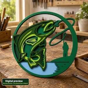 Lasergesneden vismandala-bestand, gelaagde 3D SVG (digitale download)