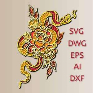 Cobra SVG/arquivo de corte/CNC/arquivos digitais/corte a laser/Mandala 3D multicamadas/Decoração para casa/painel de arte/PNG/em camadas