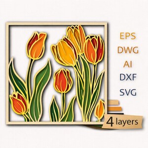 File di taglio SVG multistrato Tulipani: taglio 3D di carta/compensato (prodotto digitale)