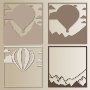 Laser Cut Hot Air Balloon SVG: Mountain Landscape Wall Art (digital ...