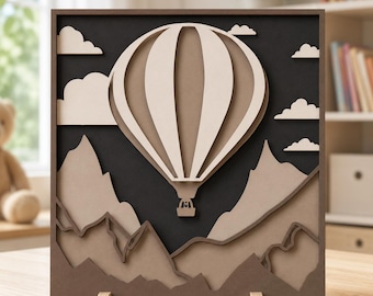 Laser Cut Hot Air Balloon SVG: Mountain Landscape Wall Art (Digital Files Included