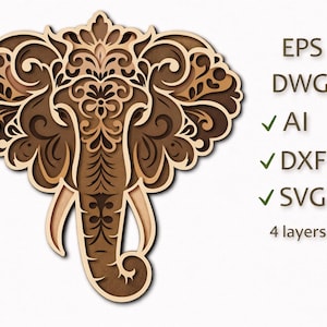 Multilayer 3D Mandala Elephant SVG, CNC Laser Cut File (Digital Download)