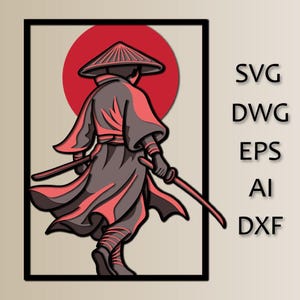 Japanese Samurai SVG | Katana Drawn Walking Warrior | 3‑Layer Laser Cut File for Cricut & Glowforge | Bushido Japanese Art Decor
