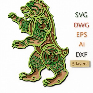 3D Bear Mandala SVG: Laser Cut CNC File, Paper Cutting