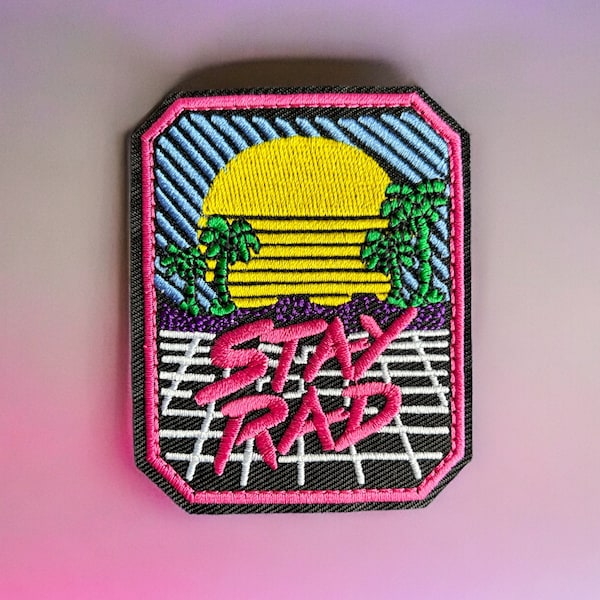 Stay Rad Patch | Vaporwave Sunset Iron On | Retro 80's Synthwave | GTA Miami 1980's 1990's