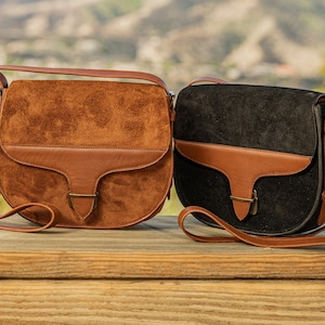 Bolso moderno de piel auténtica de grano completo de gamuza, bandolera compacta, correa ajustable, hecho a mano de alta calidad, elegante, funcional y versátil