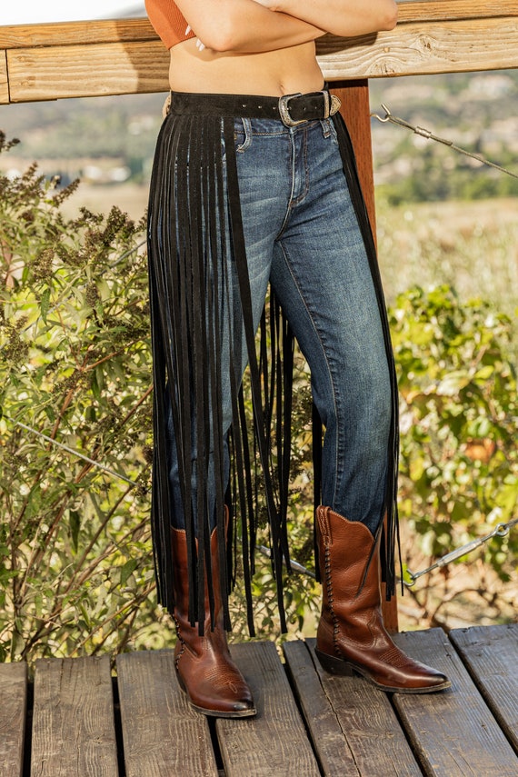 Handmade Suede Leather Long Fringe Belt: Western Fashion - Etsy display picture 3
