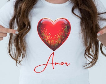 Amor Floral Heart T-Shirt: Romantic Valentine's Day Graphic Tee