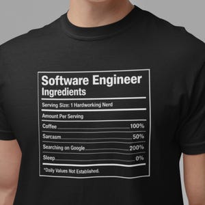 Software Engineer Ingredients Shirt Funny Geek T-Shirt Tech Humor Tee Developer Parody Gift