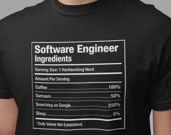 Software Engineer Ingredients Shirt Funny Geek T-Shirt Tech Humor Tee Developer Parody Gift