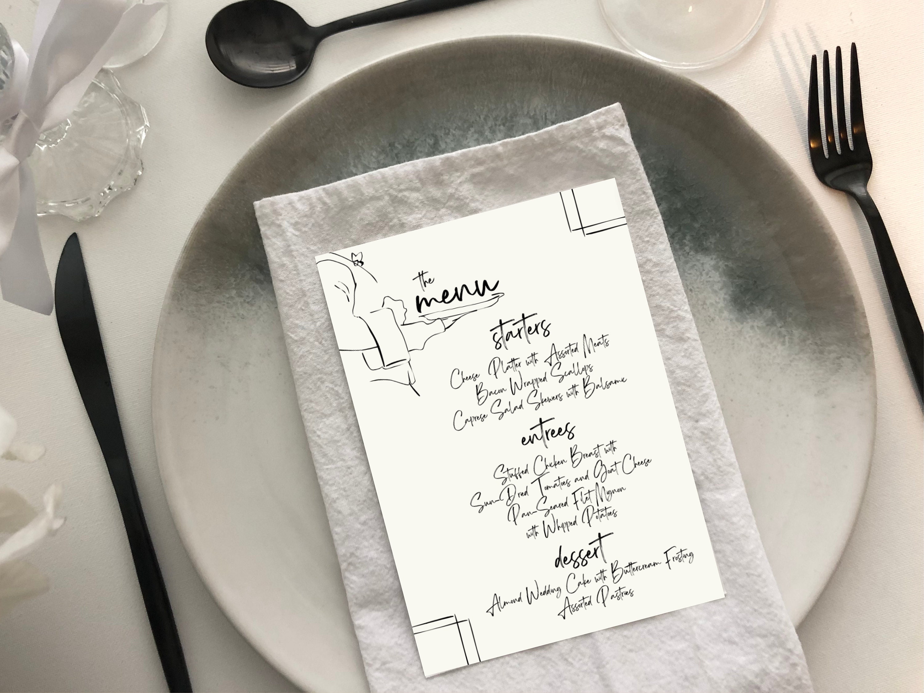 Wedding Dinner Menu With Hand-drawn Details, Editable Wedding Templates ...