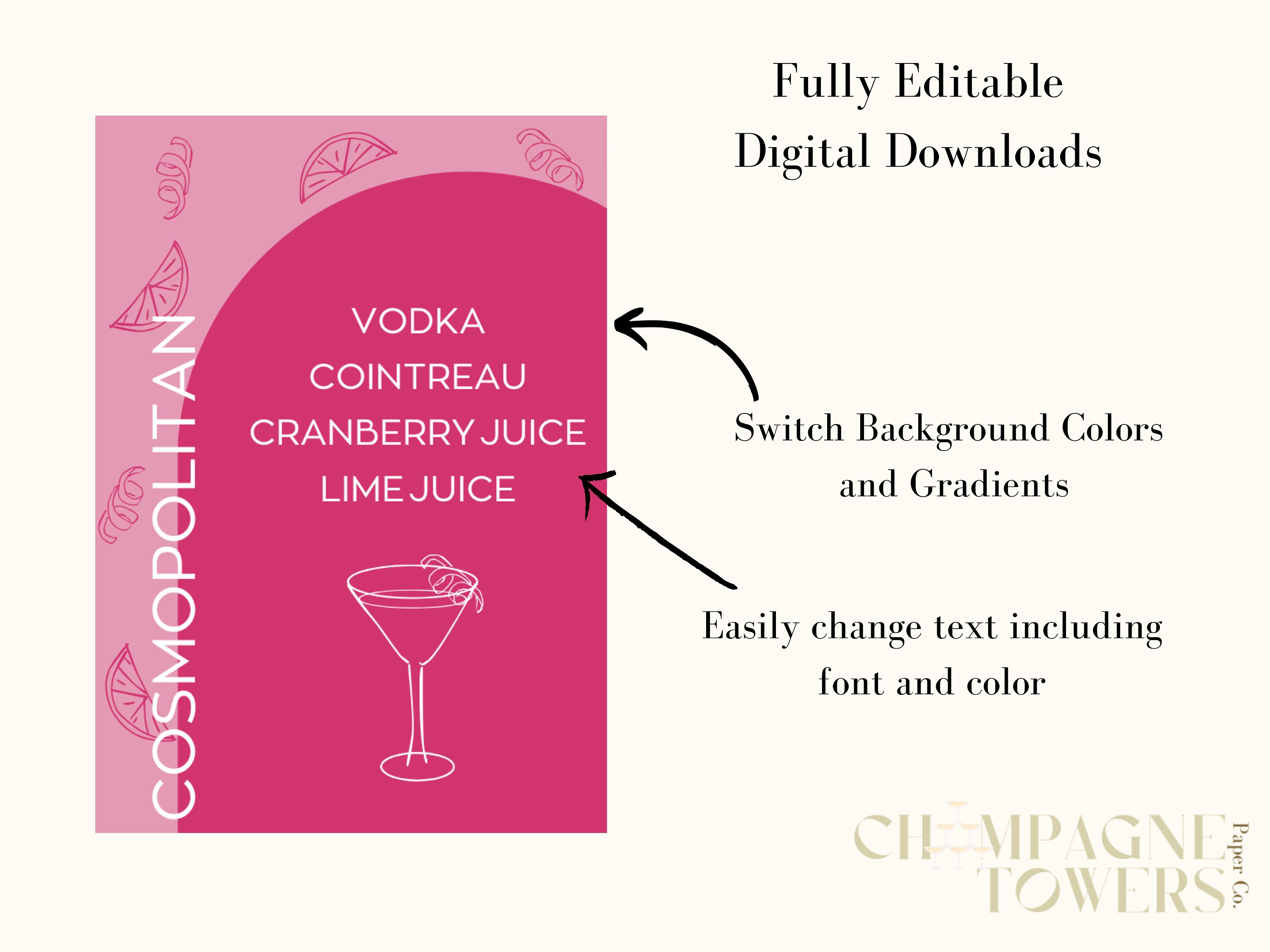 Cosmopolitan Sign With Hand-drawn Details, Editable Event and Wedding ...
