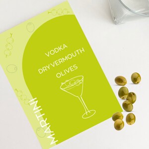 Martini Sign with Hand-Drawn Details, Editable Event and Wedding Templates, Customizable Cocktail Menu Template