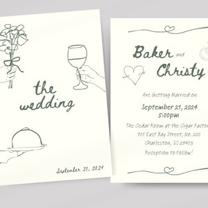 Whimsical Wedding Invitation Suite, Printable Wedding Templates, Customizable Doodle Wedding Invites, Illustrated Wedding Invitations