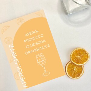 Aperol Spritz Bar Schild mit handgezeichneten Details, bearbeitbare Ereignis- und Hochzeitsvorlagen, anpassbare Cocktailmenüvorlage