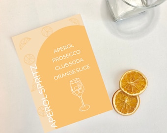 Aperol Spritz Bar Schild mit handgezeichneten Details, bearbeitbare Ereignis- und Hochzeitsvorlagen, anpassbare Cocktailmenüvorlage