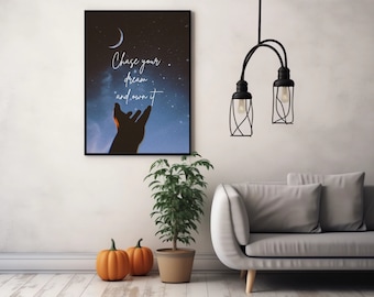 Impressão artística "Persiga seus sonhos": decoração motivacional para escritório (download digital)