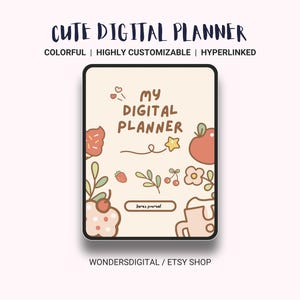 Cute digital planner hyperlinked, Digital planner Cute, Cute kawaii planner, Kawaii Digital, Undated, digital planner with stickers