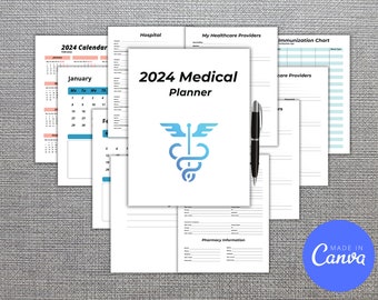 Editable 2024 Medical Planner: Health & Medication Tracker