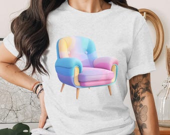 Colorful Armchair Digital Download, Pastel Furniture Art, Modern Home Decor, Living Room Printable Wall Art, Cute Chair Illustration