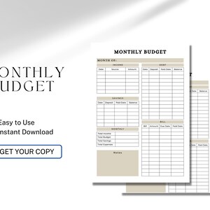 Printable Budget Planner, Expense Planner Printable,  Budget Journal, Monthly Budget PDF, Expense tracker Worksheet