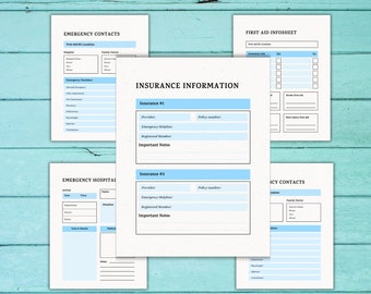 Planejador de emergência médica editável: rastreador de seguros e informações (PDF para impressão)