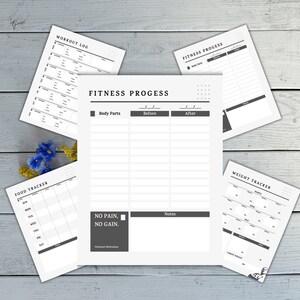 Cyfrowy planer fitness, śledzenie utraty wagi i kondycji, dziennik fitness bez daty, planer ćwiczeń, śledzenie kalorii, planer posiłków, dobre notatki.