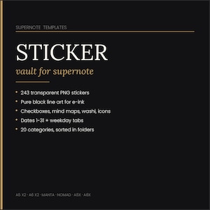 Supernote Stickers | 243 Digital Sticker PNGs for Manta Nomad A5X A6X | Checkboxes Mind Map Shapes Icons Washi Tape | E Ink