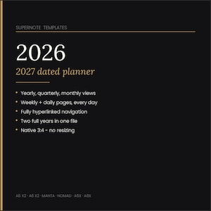 Supernote Planner 2026 2027 | Dated Hyperlinked Digital Planner for Manta Nomad A5X A6X | Daily Weekly Monthly | E Ink PDF