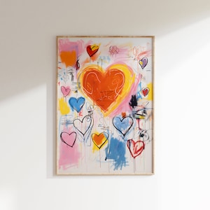 Expressive Abstract Heart Artwork - Perfect Valentine&#39;s Day Gift, Long Distance Love Canvas Print, Graffiti Art, Art for Interior Designers