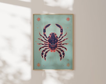 Kosmischer Krebs Sternzeichen Giclée-Druck: Celestial Crab Astrology Art