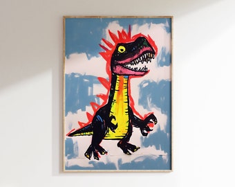 Basquiat Dinosaur Art Print: Modern Urban Home Decor