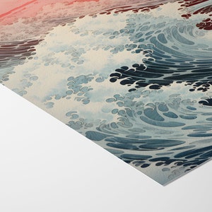 Vintage ocean waves illustration in Kawase Hasui nature print