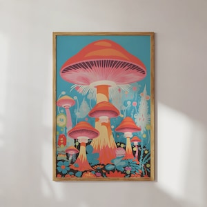 Psychedelic Mushroom Forest Art Print - Boho Chic Retro Fungi, Vibrant Nature Illustration, Whimsical Giclée Decor, Trippy Art, Wellness Art