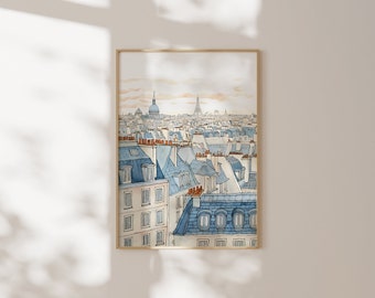 Paris Rooftops Watercolor Print: Eiffel Tower Skyline Art