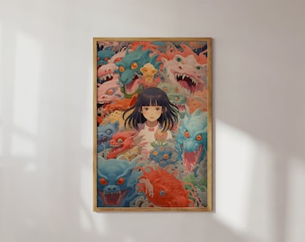 Stampa artistica ispirata a Ghibli: decorazione murale anime in stile Shin-hanga
