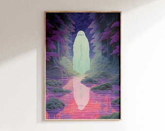 Shin Hanga Giclée Print: Anime Mystical Forest Landscape