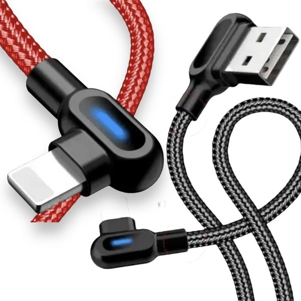 90 Grad Winkel LED Typ-C Ladekabel USB-C Kabel abgewinkelt Nylon Fast Charge 1 Meter 2Meter Fast Charging Flexibel